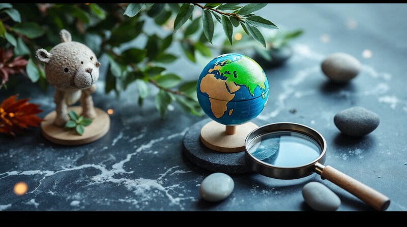 Imagen conceptual de globo terrestre y objetos para descubrir la naturaleza